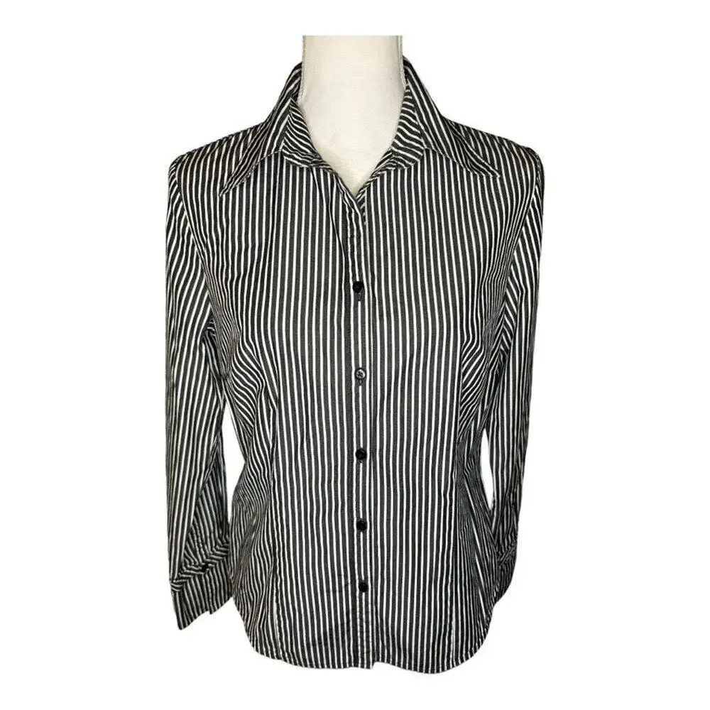 LOFT Black and White Striped Button Down Shirt